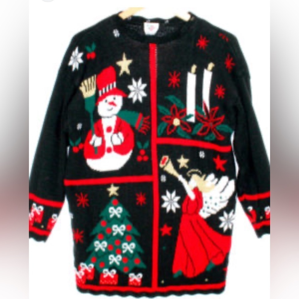 Nutcracker Christmas Winter Ugly Sweater Snowman Angel Red Green Black W…
